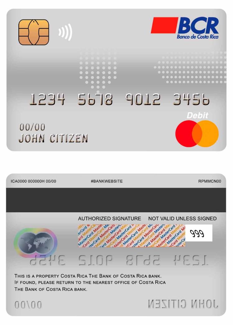Costa Rica The Bank of Costa Rica bank master debit card